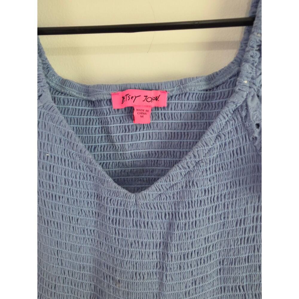 Betsey Johnson Eyelet Lace Mini Dress M Womens Blue Coquette Cottage Core V Neck - Picture 4 of 6